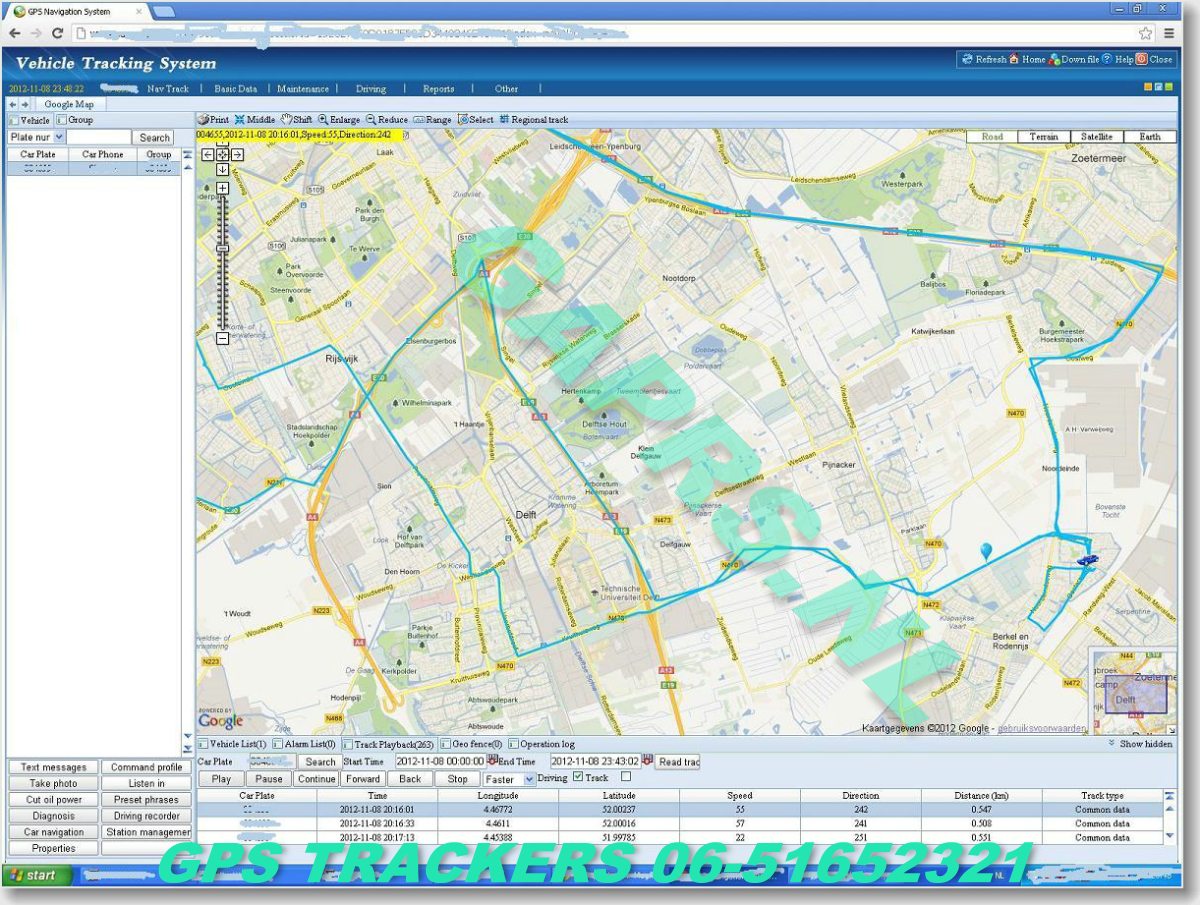 Rondlopen op de Haagsche markt, GAPRS goedkope gps tracker kaart ingezoomd op satellietbeeld