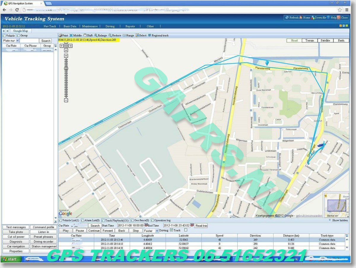 Rondlopen op de Haagsche markt, GAPRS gps tracker voor aanhanger kaart ingezoomd op satellietbeeld