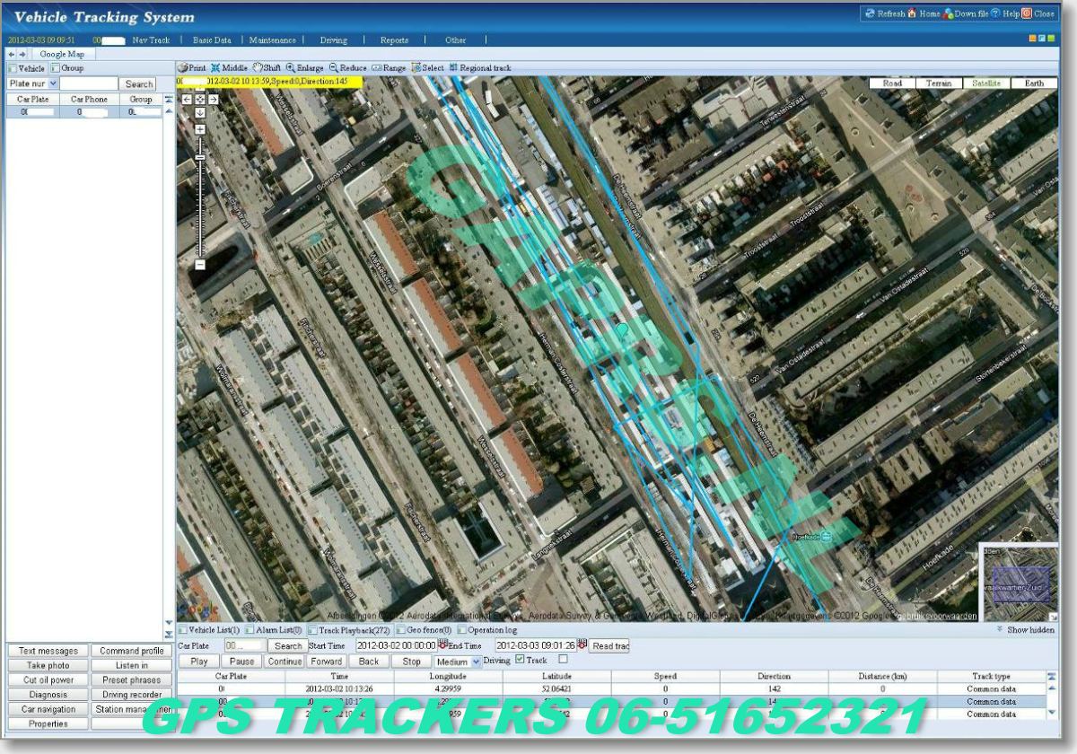 Rondlopen op de Haagsche markt, GAPRS waterdichte gps tracker kaart ingezoomd op satellietbeeld